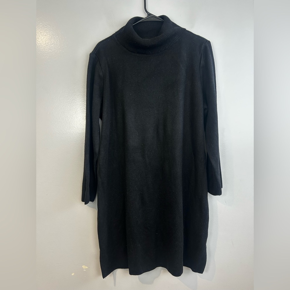 Misook Black Turtleneck Long Sleeve Sheath Sweater Dress Size XL